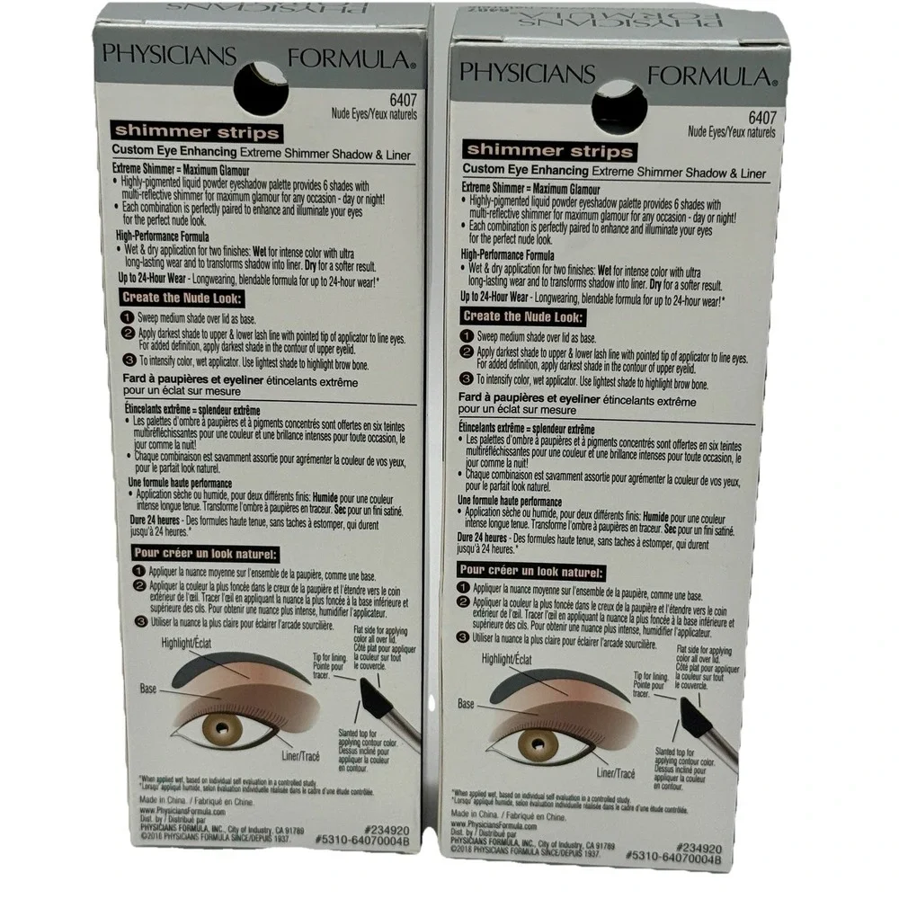Physicians Formula Shimmer Strips #6407 Nude Eyes Shimmer Eye Shadow, 2 Pack New